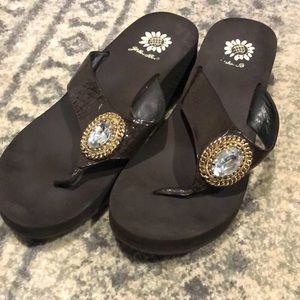 Yellow box flip flop with jewel detail